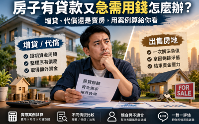 房子有貸款又急需用錢怎麼辦？增貸、代償還是賣房，用案例算給你看