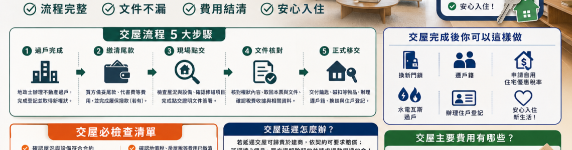 2026交屋注意事項完整攻略：交屋流程、費用、文件與驗屋清單一次看懂