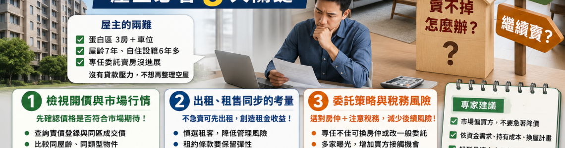 蛋白區房子賣不掉怎麼辦？先出租還是繼續賣，屋主必看3大關鍵