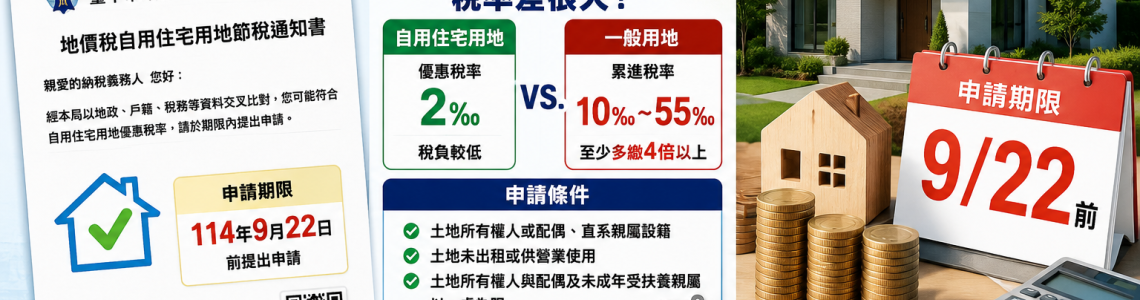 地價稅多繳4倍？收到這張節稅通知書，9月22日前一定要申請。