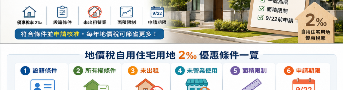 地價稅自用住宅優惠申請條件完整整理：2‰稅率、設籍與9月22日期限
