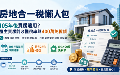 房地合一稅懶人包｜105年後買房適用嗎？稅率、400萬免稅額與賣房試算