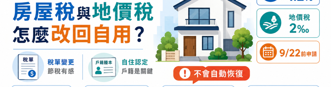 房屋收回自住後，房屋稅與地價稅怎麼改回自用？申請期限與流程完整整理