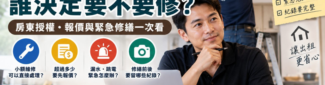 代管期間房屋壞掉誰決定要不要修?房東授權、報價與緊急修繕一次看 代管期間房屋壞掉誰決定要不要修?房東授權、報價與緊急修繕一次看