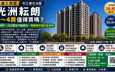 高雄三民區光洲耘朗2～4房值得買嗎？225席平面車位、電動車與科工館生活圈分析