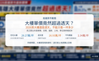 高雄大樓一坪29.27萬竟比透天26.93萬貴！2026買大樓還是透天划算？