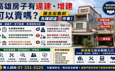 高雄房子有違建、增建可以賣嗎？屋主出售前先確認這6件事