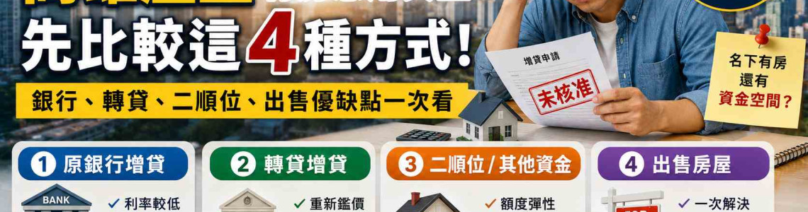 銀行增貸沒過怎麼辦?高雄屋主有房急用資金,先比較這4種方式 銀行增貸沒過怎麼辦?高雄屋主有房急用資金,先比較這4種方式