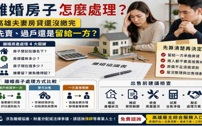 離婚房子怎麼處理？高雄夫妻房貸還沒繳完，先賣、過戶還是留給一方？