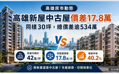 高雄新屋中古屋一坪差17.8萬！同樣30坪差逾500萬，2026買哪種划算？