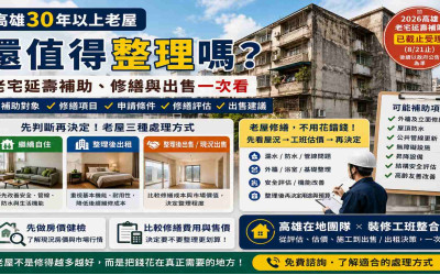 高雄30年以上老屋還值得整理嗎？老宅延壽補助、修繕與出售一次看