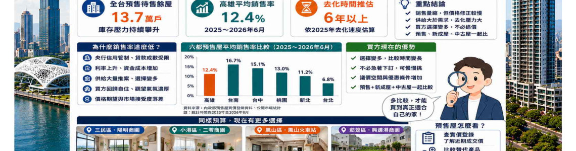 高雄預售屋去化恐逾6年!銷售率僅12.4%,2026買方怎麼選? 高雄預售屋去化恐逾6年!銷售率僅12.4%,2026買方怎麼選?